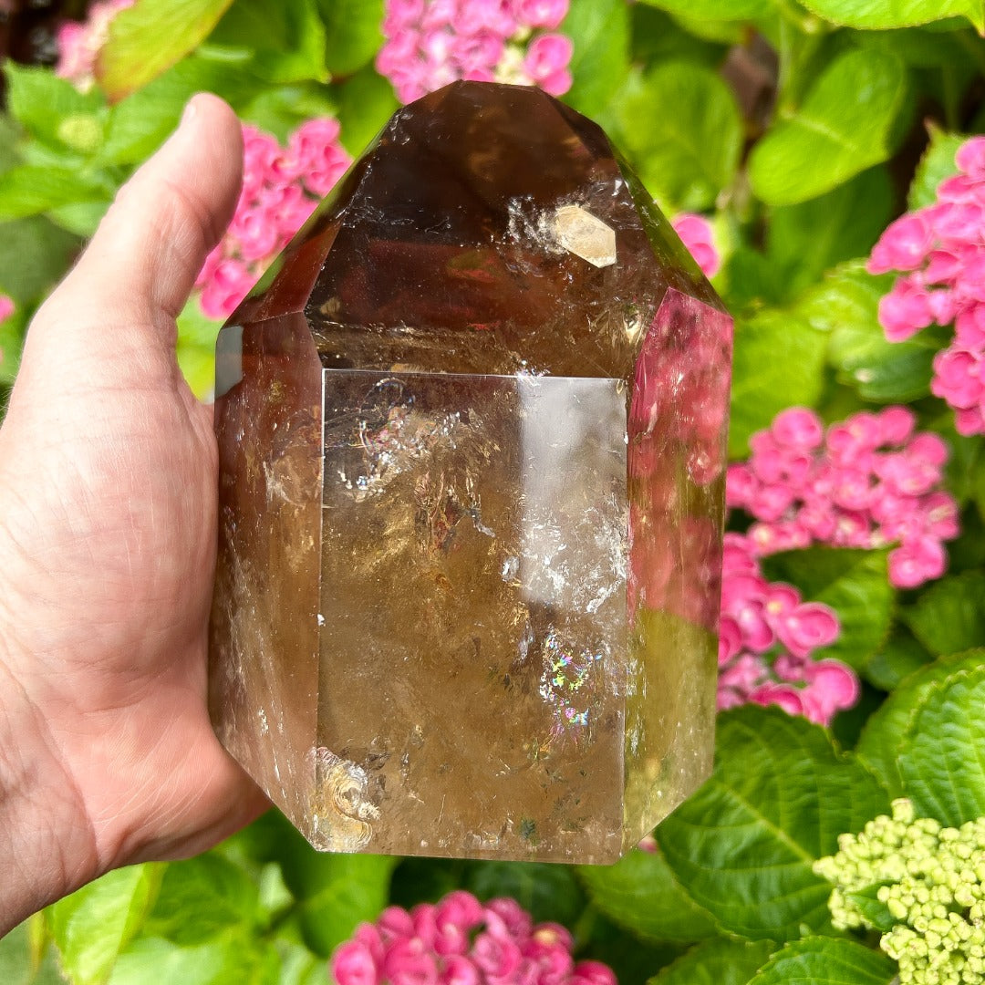 Smoky Quartz Crystal Point Generator Rainbow Inclusions  ( 2 )