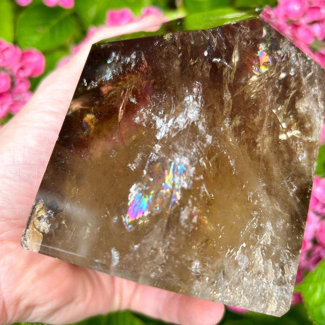 Smoky Quartz Crystal Point Generator Rainbow Inclusions  ( 2 )