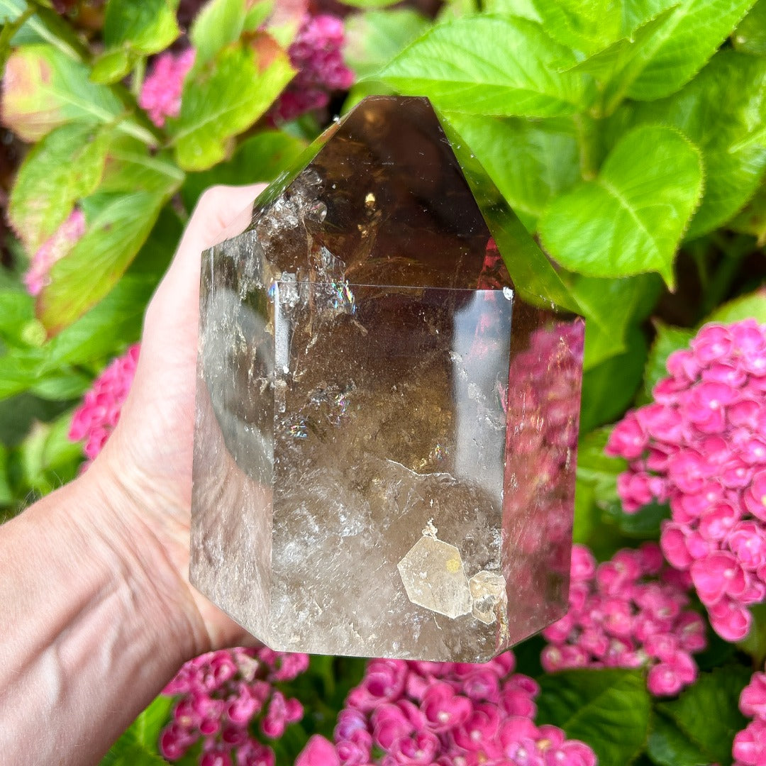 Smoky Quartz Crystal Point Generator Rainbow Inclusions  ( 2 )