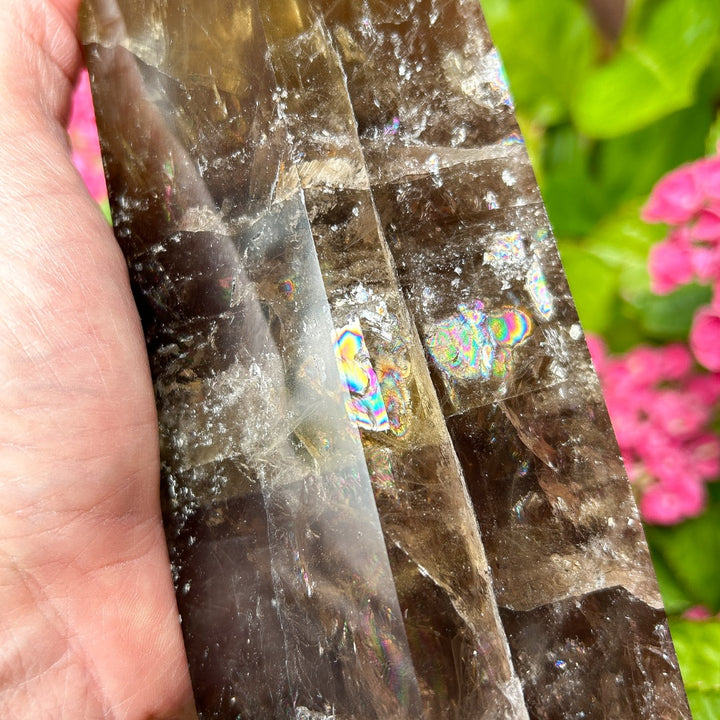 Smoky Quartz Crystal Point Generator Rainbow Inclusions  ( 3 )