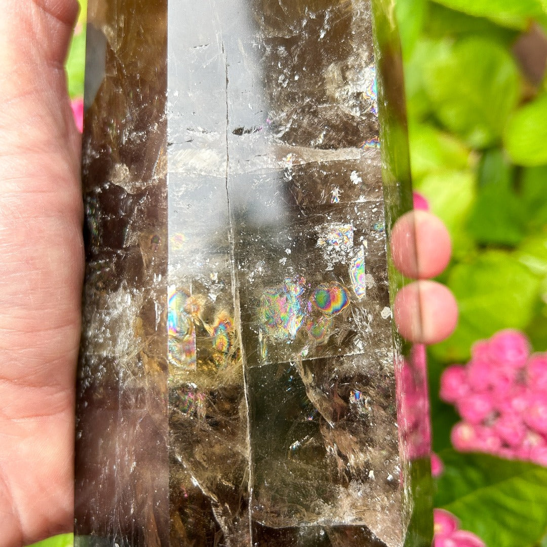 Smoky Quartz Crystal Point Generator Rainbow Inclusions  ( 3 )