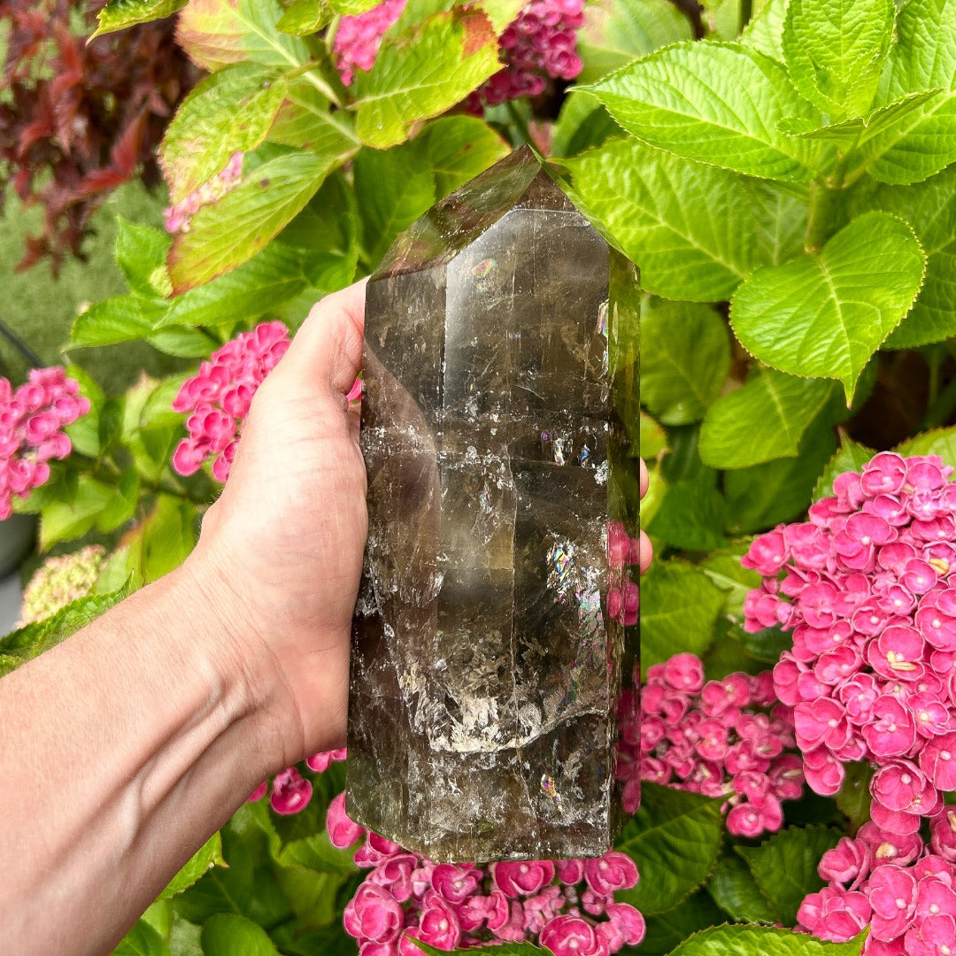 Smoky Quartz Crystal Point Generator Rainbow Inclusions  ( 3 )