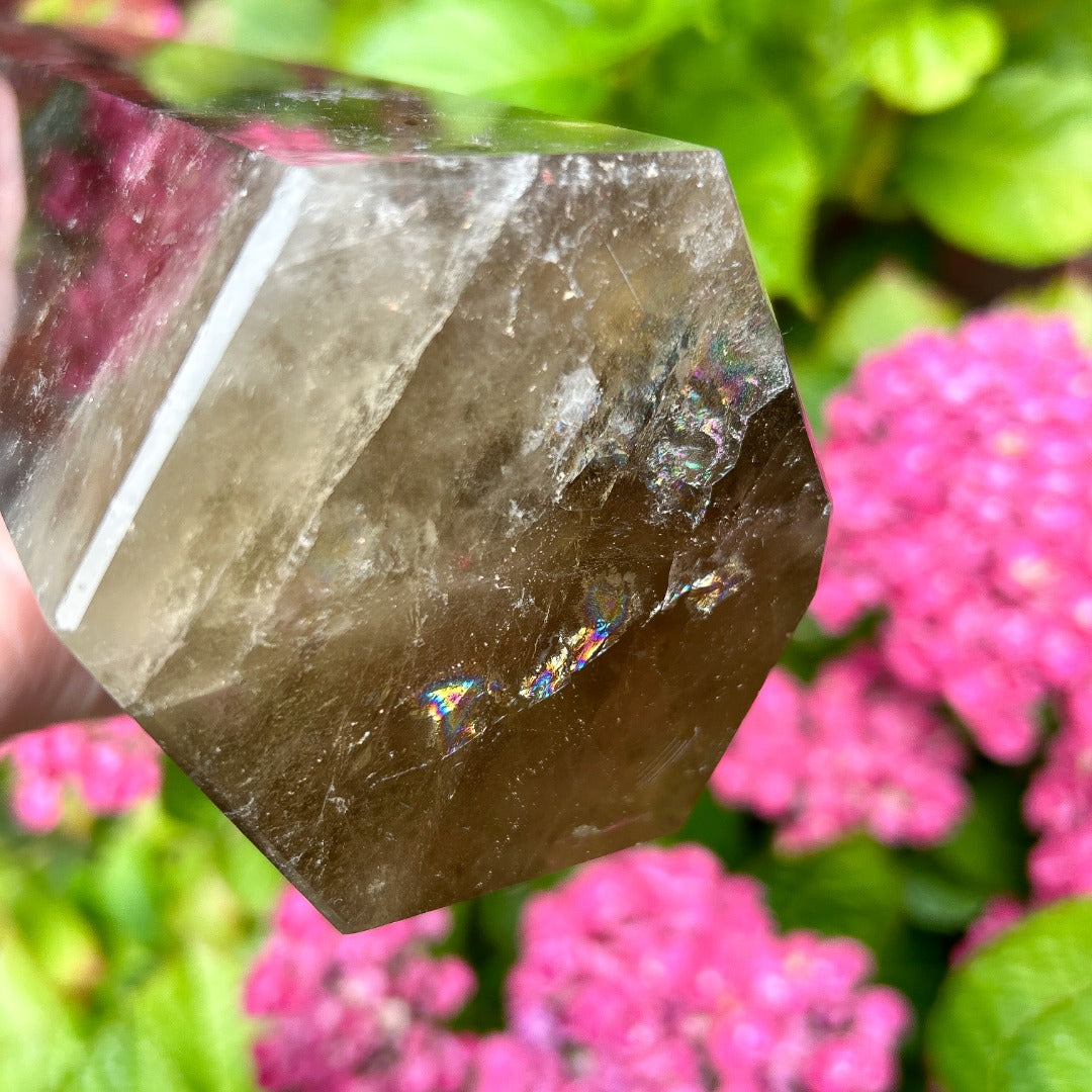 Smoky Quartz Crystal Point Generator Rainbow Inclusions  ( 4 )