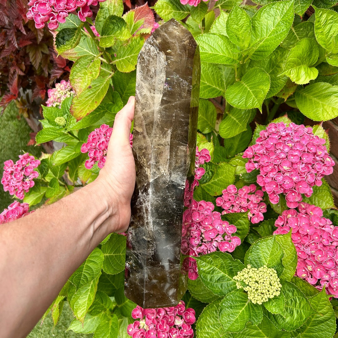 Smoky Quartz Crystal Point Generator Rainbow Inclusions  ( 4 )