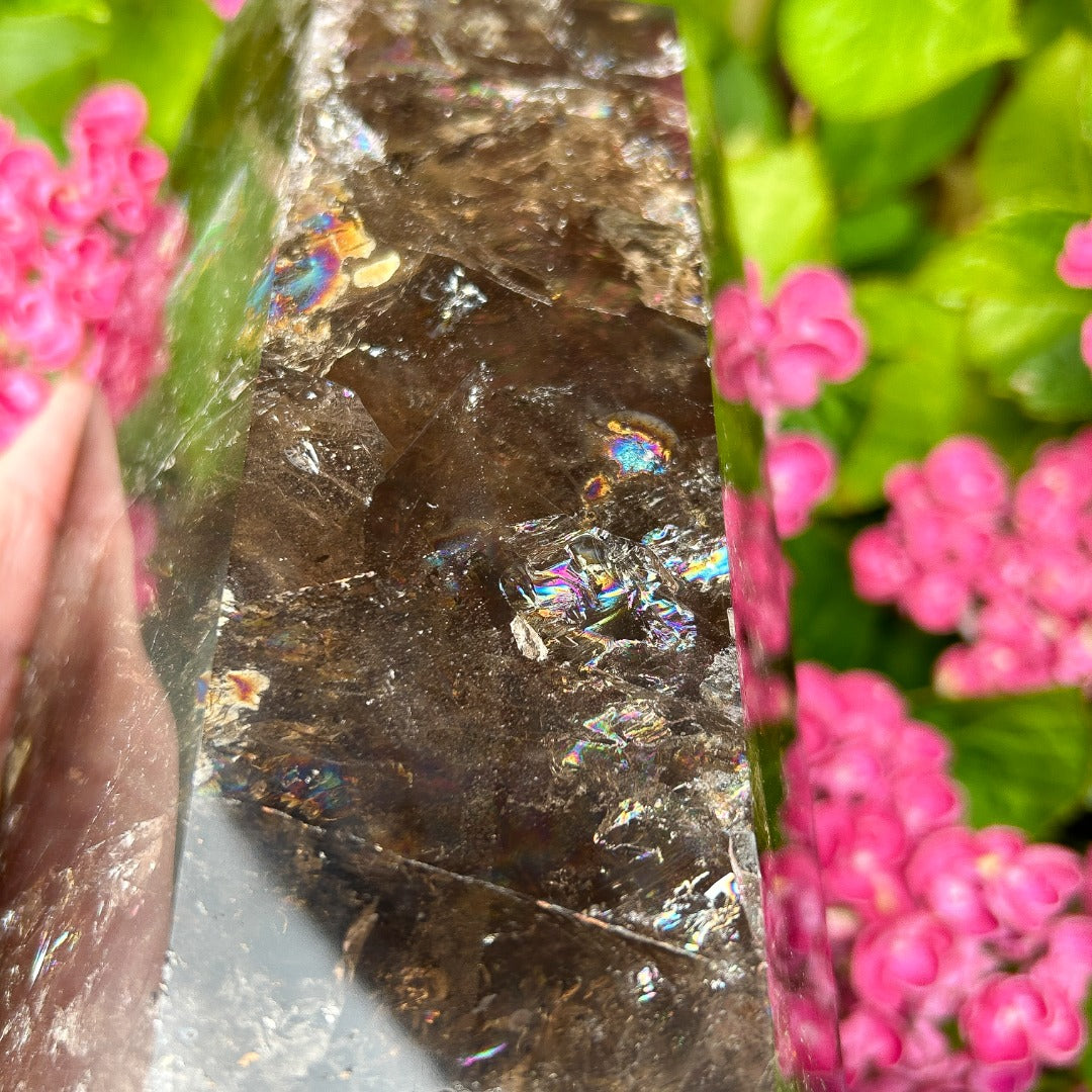 Smoky Quartz Crystal Point Generator Rainbow Inclusions  ( 5 )