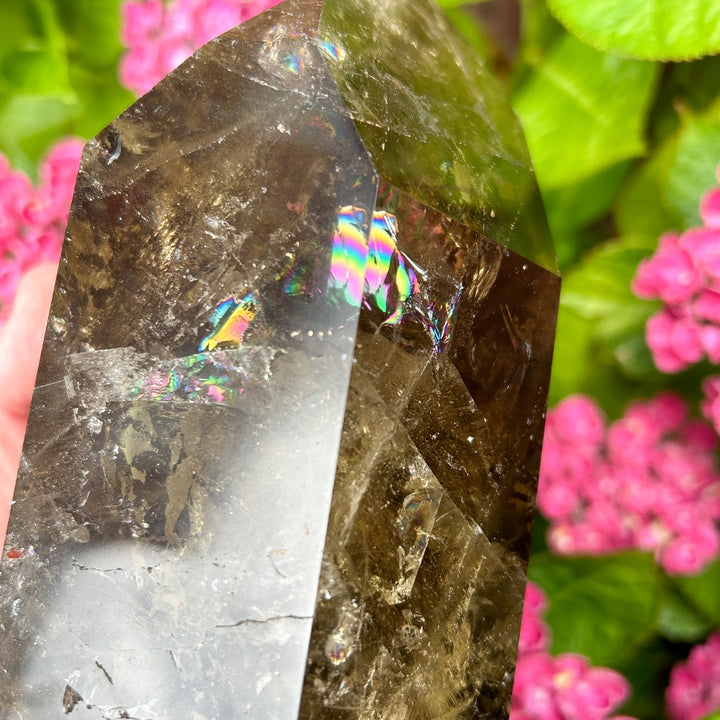 Smoky Quartz Crystal Point Generator Rainbow Inclusions  ( 5 )