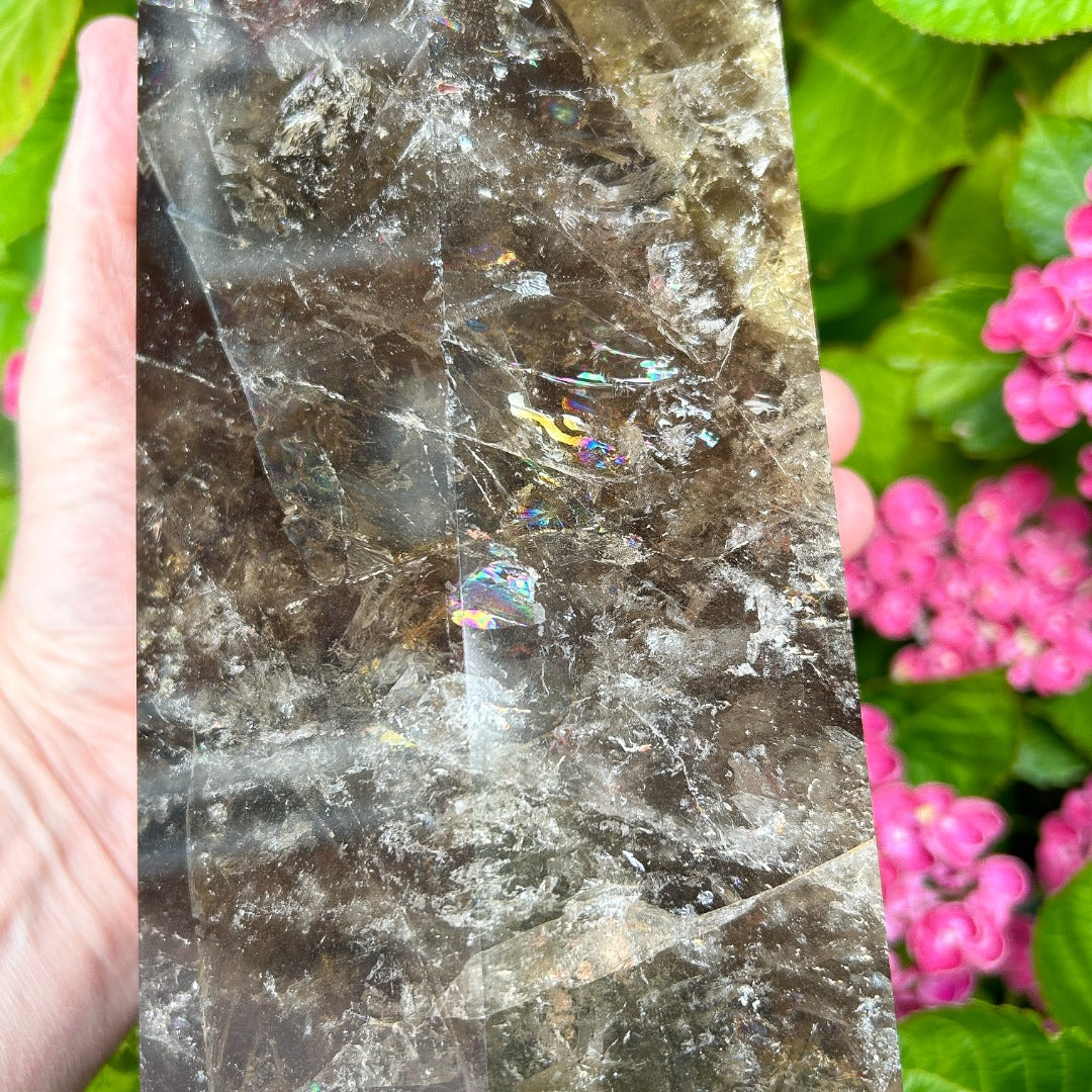 Smoky Quartz Crystal Point Generator Rainbow Inclusions  ( 5 )