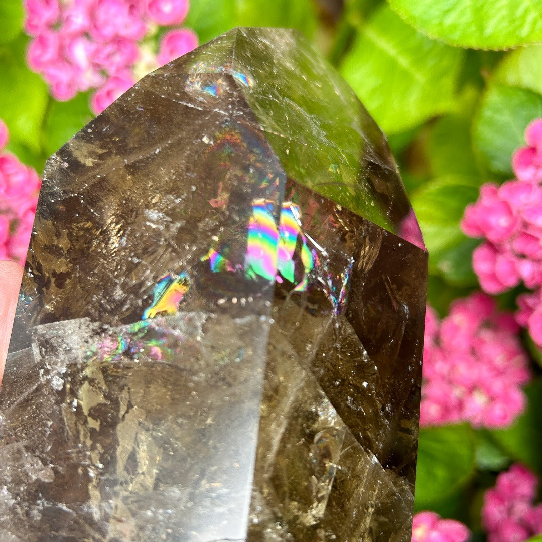 Smoky Quartz Crystal Point Generator Rainbow Inclusions  ( 5 )