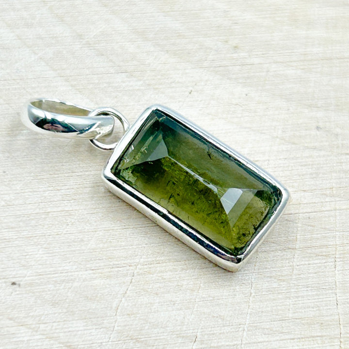 Moldavite Polished Sterling Silver Tektite Pendant ( 1 )