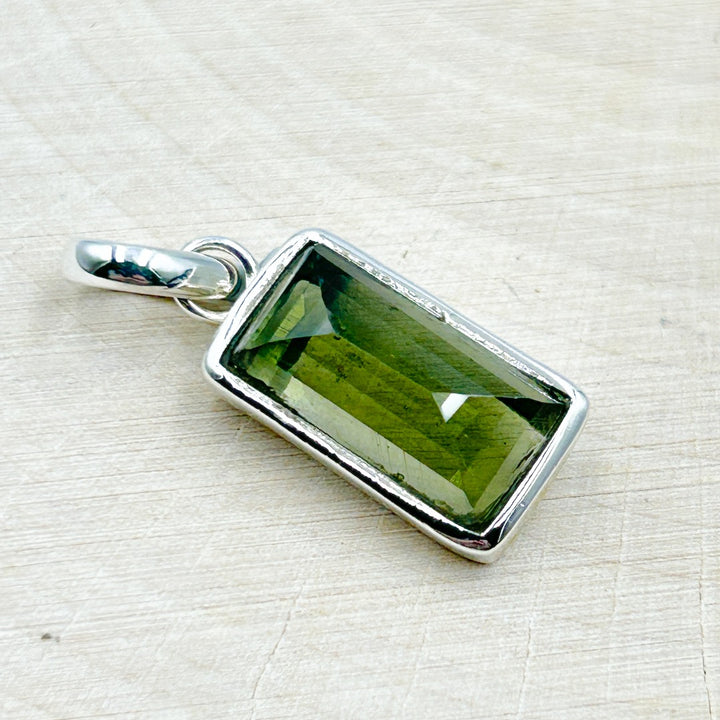 Moldavite Polished Sterling Silver Tektite Pendant ( 2 )