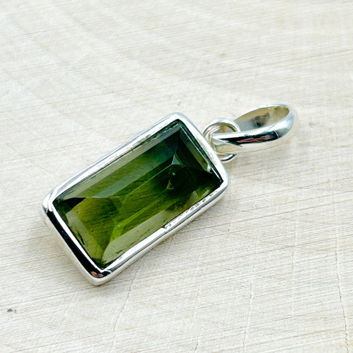 Moldavite Polished Sterling Silver Tektite Pendant ( 2 )