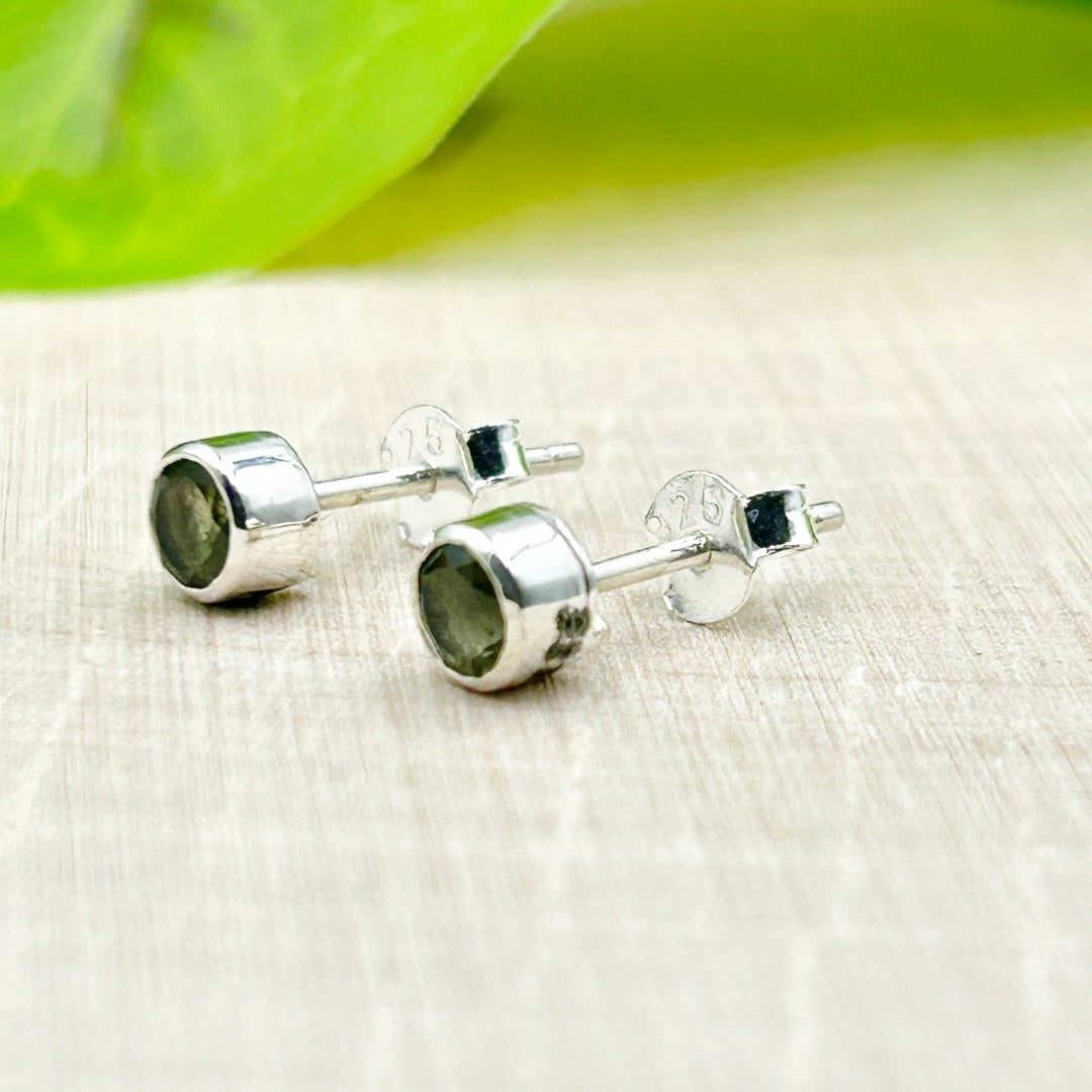 Moldavite Sterling Silver Stud Earrings 4mm ( S1 )