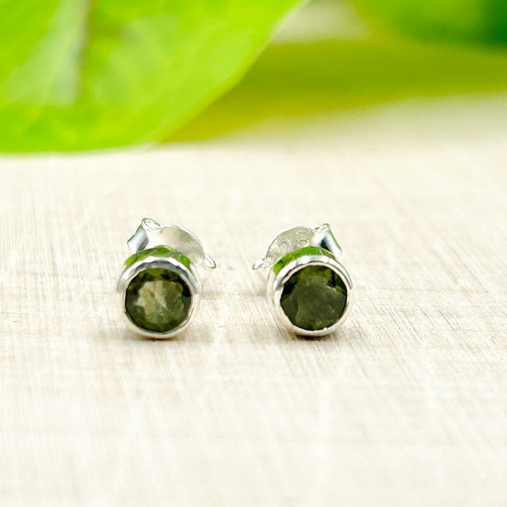 Moldavite Sterling Silver Stud Earrings 4mm ( S1 )