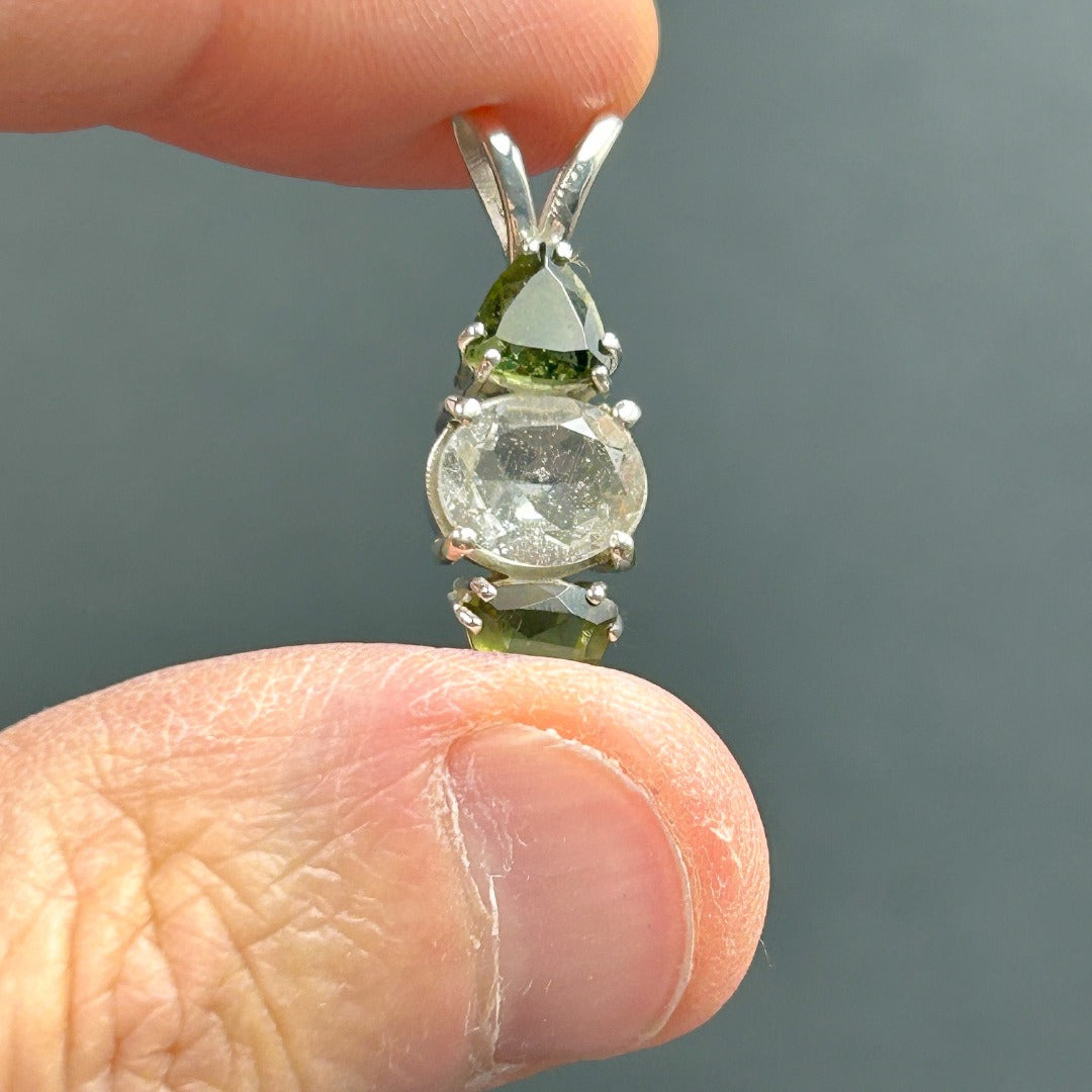 Moldavite Satyaloka Trillion Silver Pendant ( T1  )