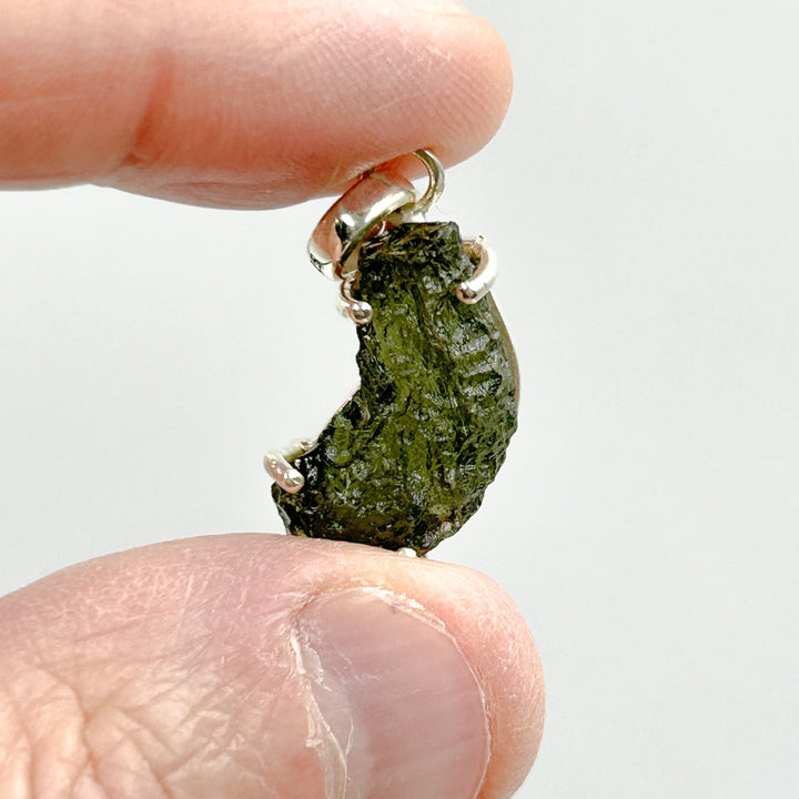 Moldavite Natural Tektite Sterling Silver Pendant ( 2 )