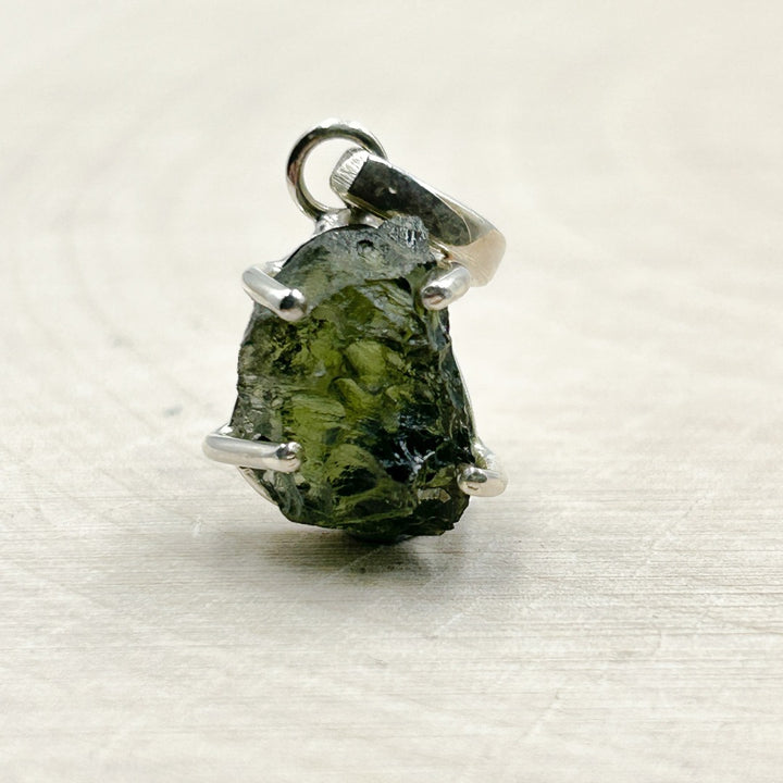 Moldavite Natural Tektite Sterling Silver Pendant ( 3 )