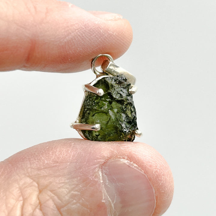 Moldavite Natural Tektite Sterling Silver Pendant ( 3 )