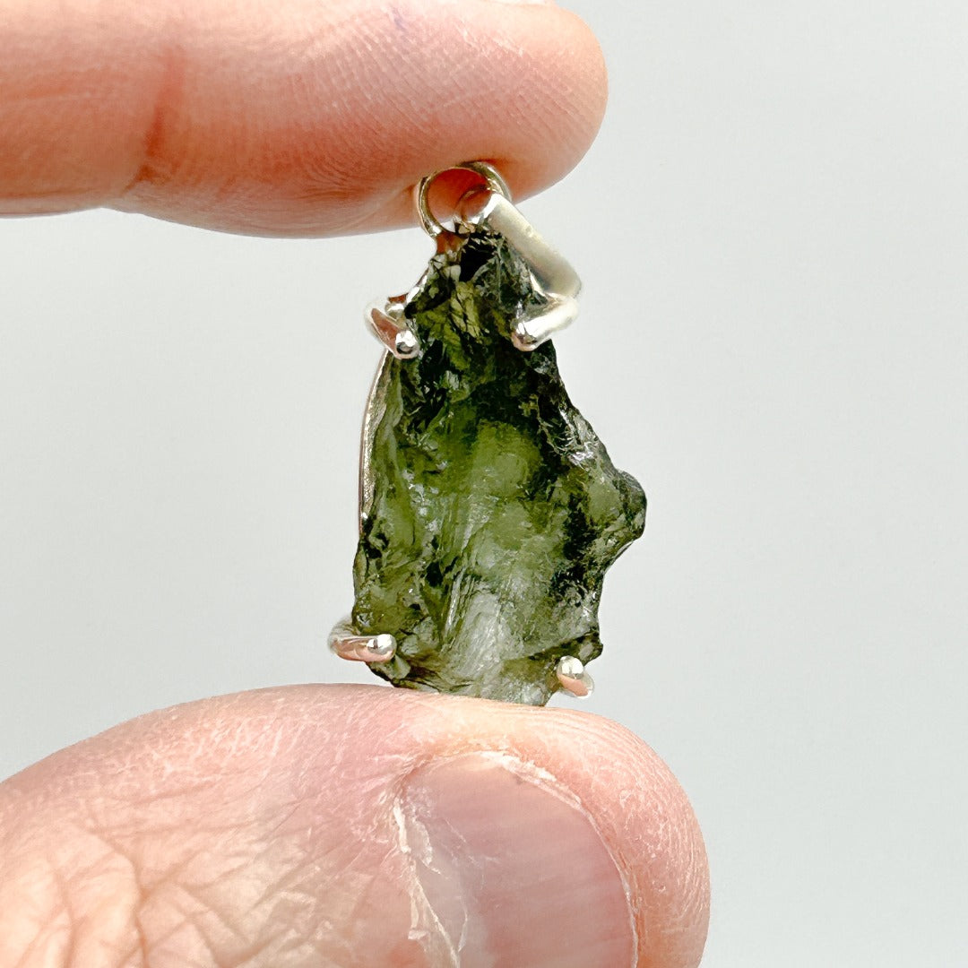 Moldavite Natural Tektite Sterling Silver Pendant ( 7 )