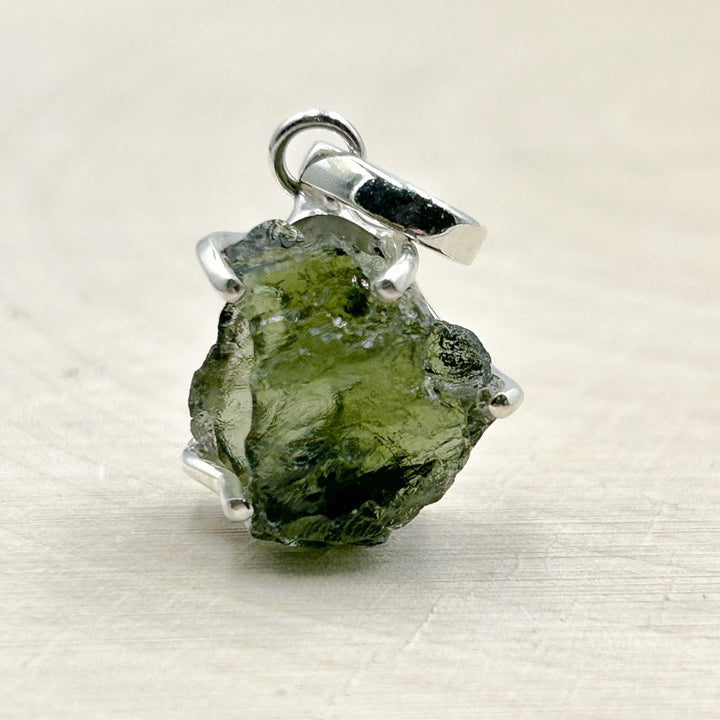 Moldavite Natural Tektite Sterling Silver Pendant ( 8 )