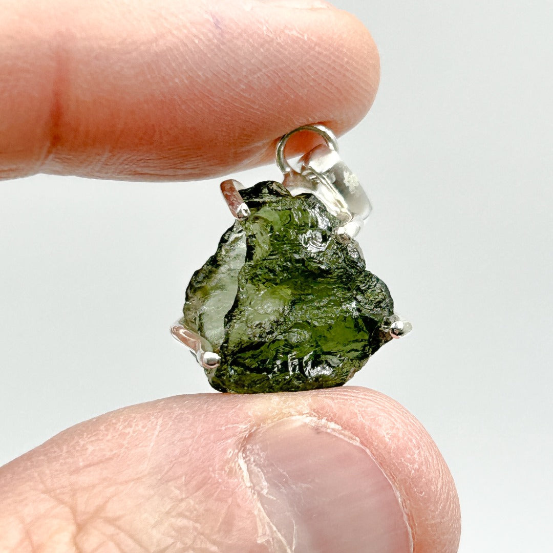 Moldavite Natural Tektite Sterling Silver Pendant ( 8 )