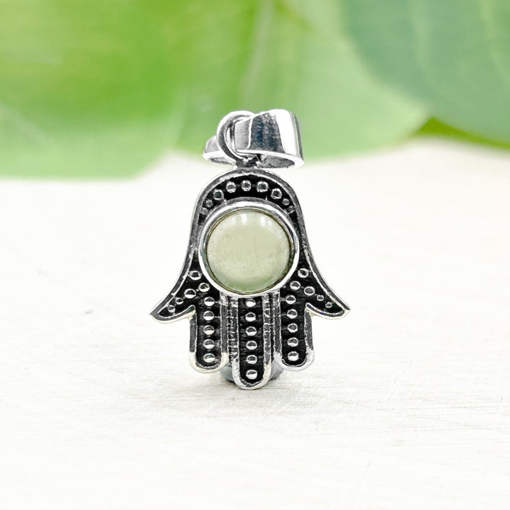 Moldavite Polished 6mm Hamsa Hand Sterling Silver Pendant  ( HP1 )