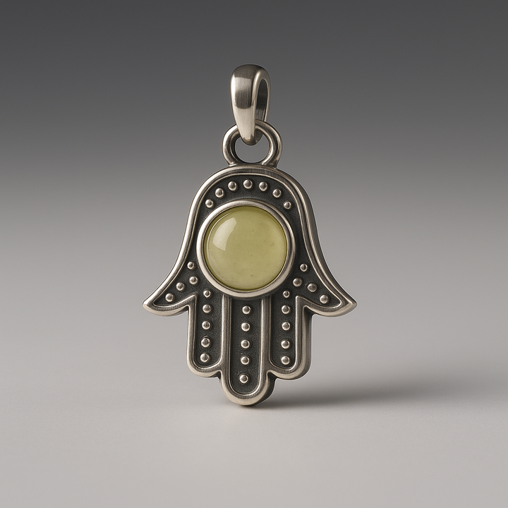 Moldavite Polished 6mm Hamsa Hand Sterling Silver Pendant  ( HP1 )