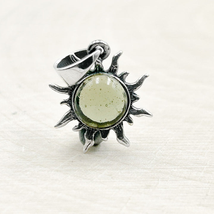 Moldavite Polished 8mm Sun Sterling Silver Pendant  ( SP1 )