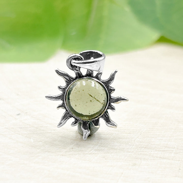 Moldavite Polished 8mm Sun Sterling Silver Pendant  ( SP1 )