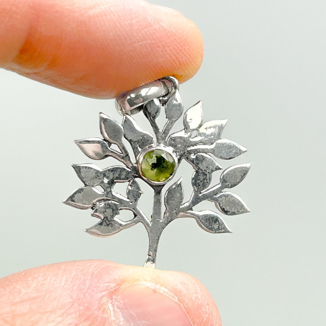 Moldavite Polished 4mm Tree of Life Sterling Silver Pendant  ( TP1 )