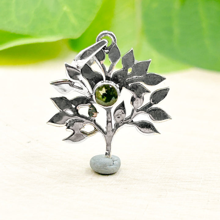 Moldavite Polished 4mm Tree of Life Sterling Silver Pendant  ( TP1 )