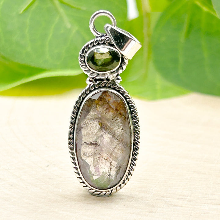 Moldavite Super Seven Faceted Sterling Silver Pendant  ( 2 )