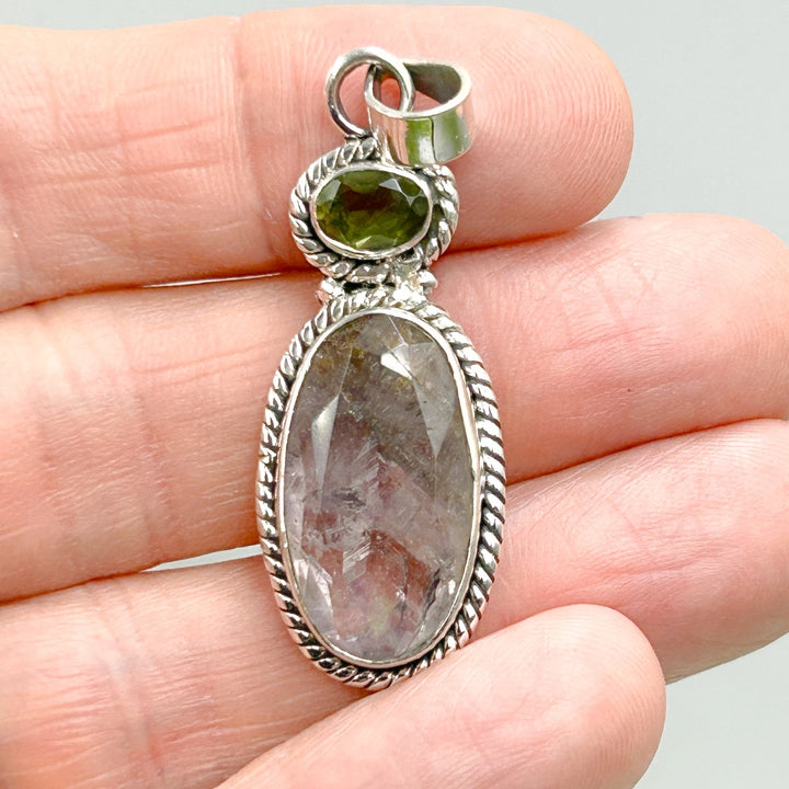 Moldavite Super Seven Faceted Sterling Silver Pendant  ( 2 )