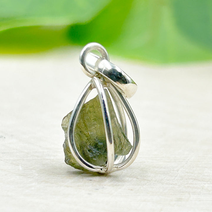 Moldavite Tektite Cage Sterling Silver Pendant ( MC1 )