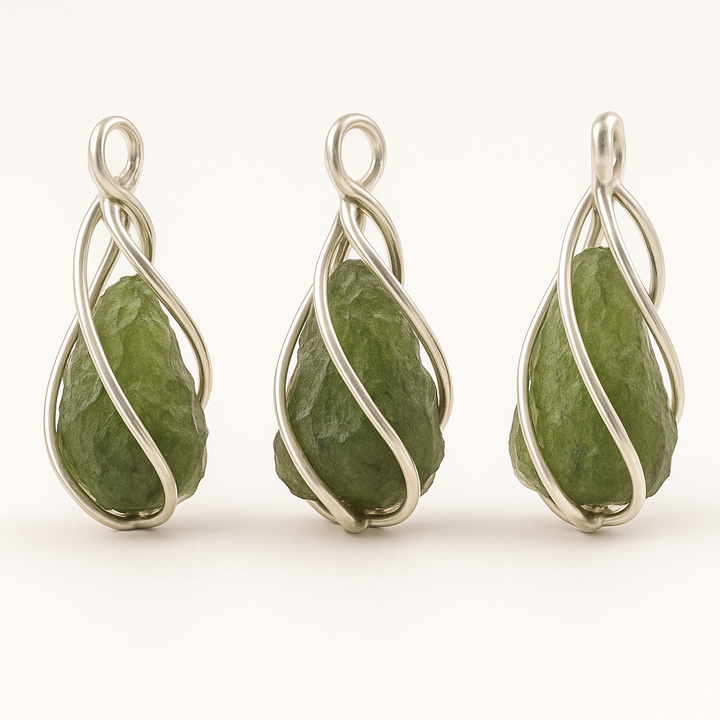 Moldavite Tektite Cage Sterling Silver Pendant ( MC1 )
