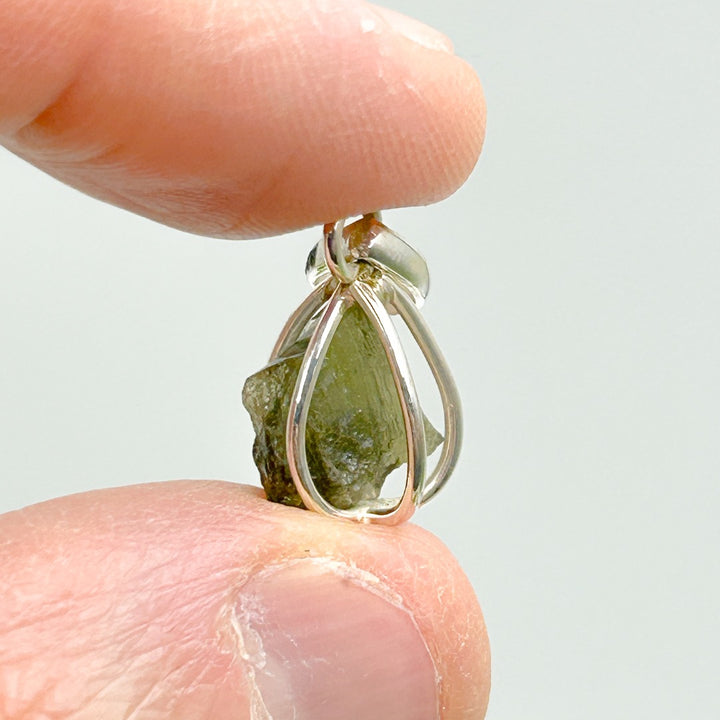 Moldavite Tektite Cage Sterling Silver Pendant ( MC1 )