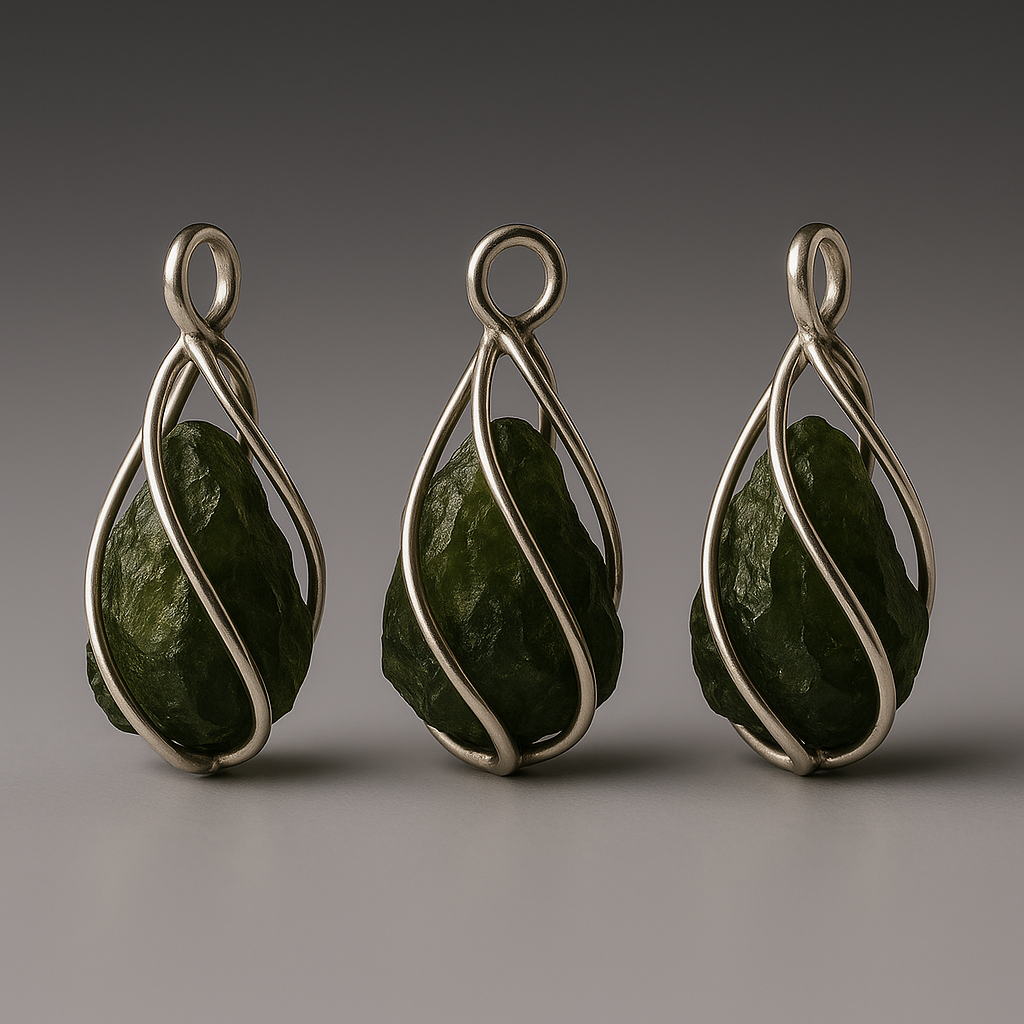 Moldavite Tektite Cage Sterling Silver Pendant ( MC1 )