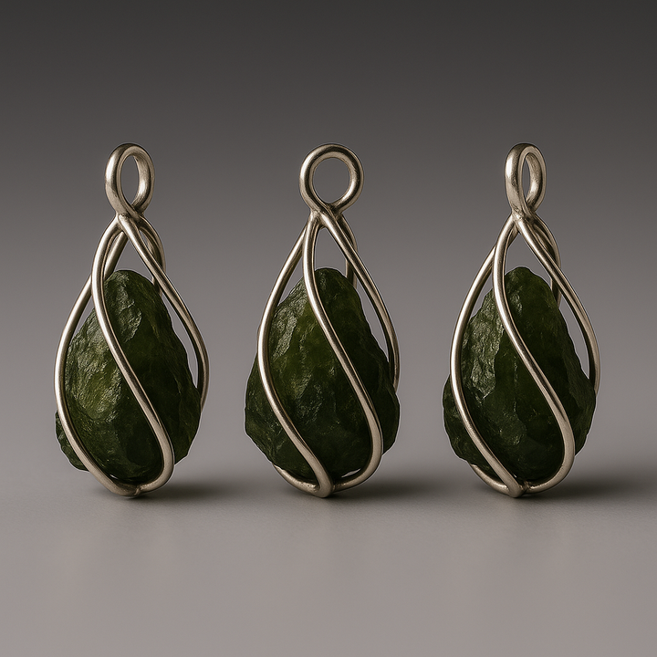 Moldavite Tektite Cage Sterling Silver Pendant ( MC1 )
