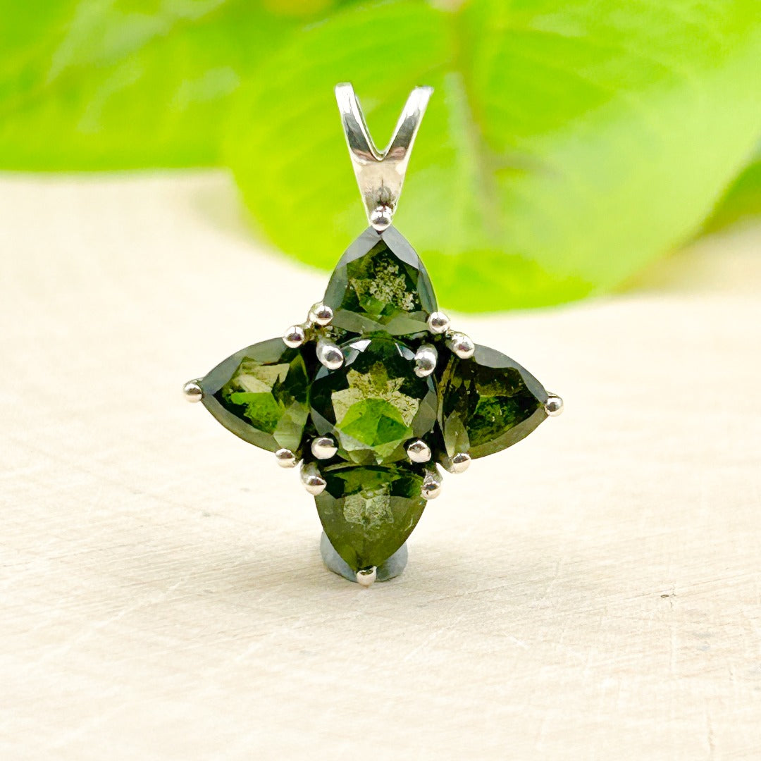 Moldavite Trillions Polished Sterling Silver Pendant ( T1 )