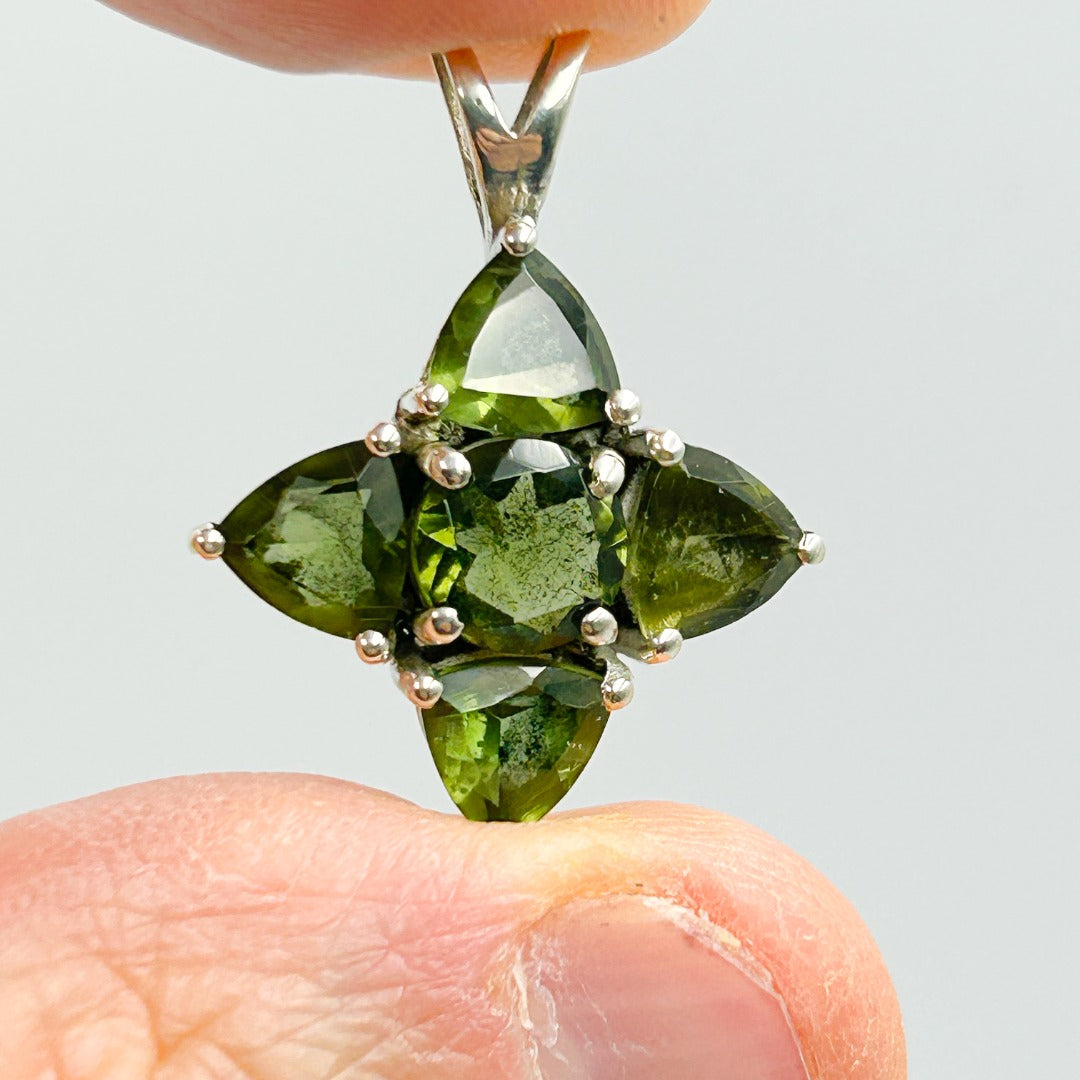 Moldavite Trillions Polished Sterling Silver Pendant ( T1 )