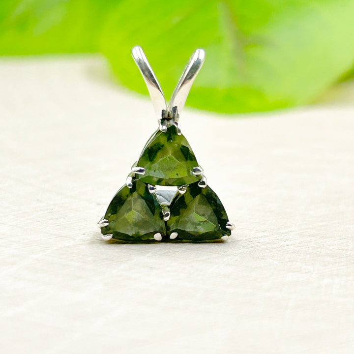 Moldavite Trillions Polished Sterling Silver Pendant ( T2 )