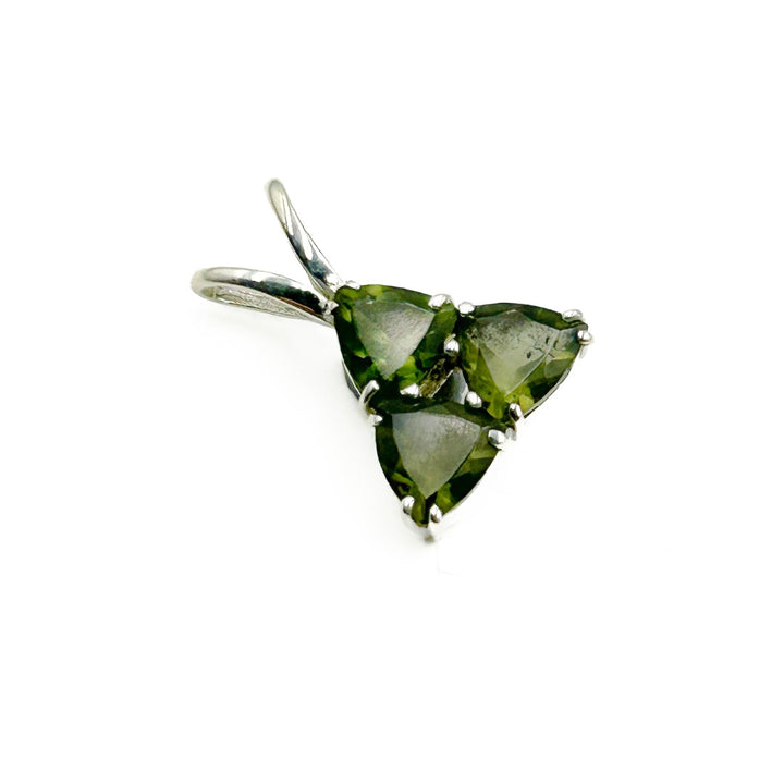 Moldavite Trillions Polished Sterling Silver Pendant ( T2 )