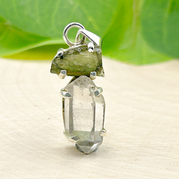 Moldavite Herkimer Diamond Sterling Silver Pendant  ( 3 )