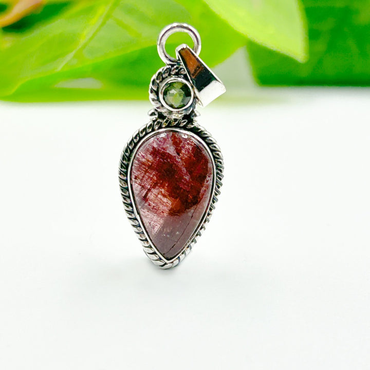 Moldavite Tourmaline Sterling Silver Pendant ( 1 )