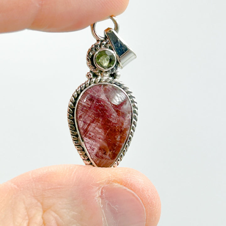 Moldavite Tourmaline Sterling Silver Pendant ( 1 )