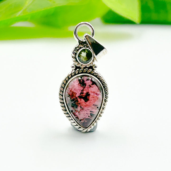 Moldavite Tourmaline Sterling Silver Pendant ( 2 )