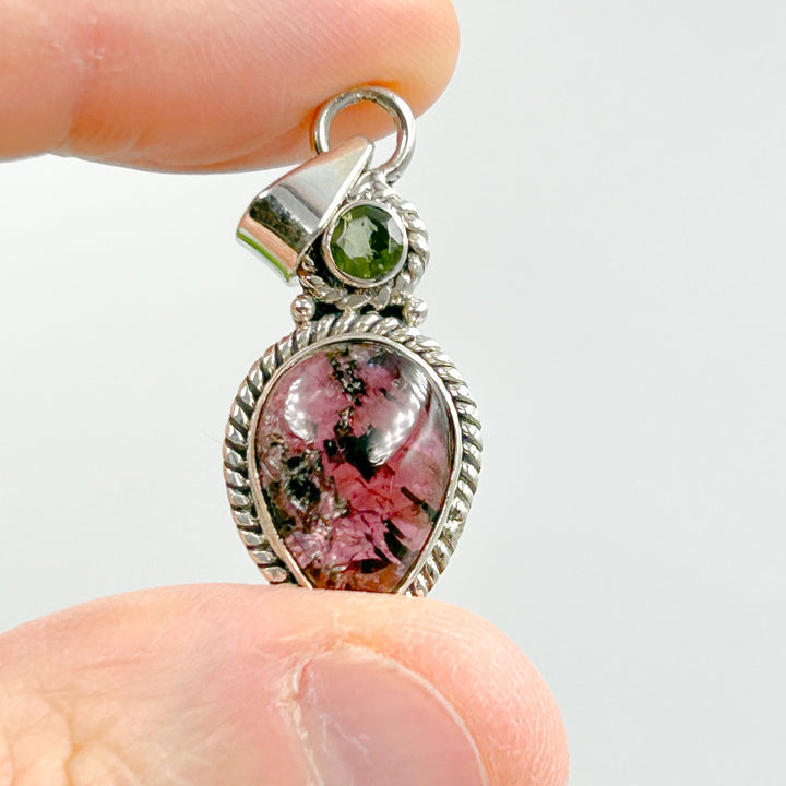 Moldavite Tourmaline Sterling Silver Pendant ( 2 )