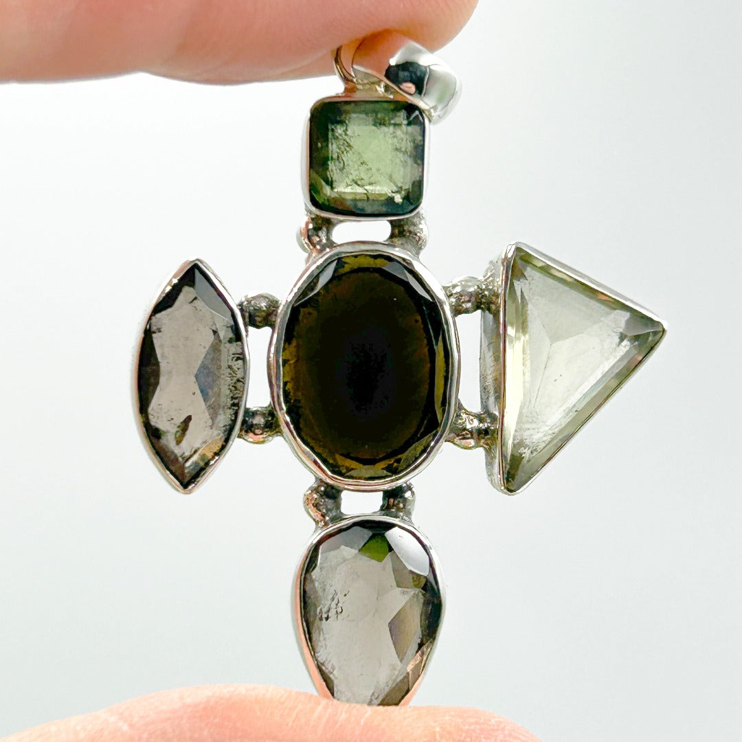 Moldavite Cintamani Libyan Glass Sterling Silver Pendant ( P19 )