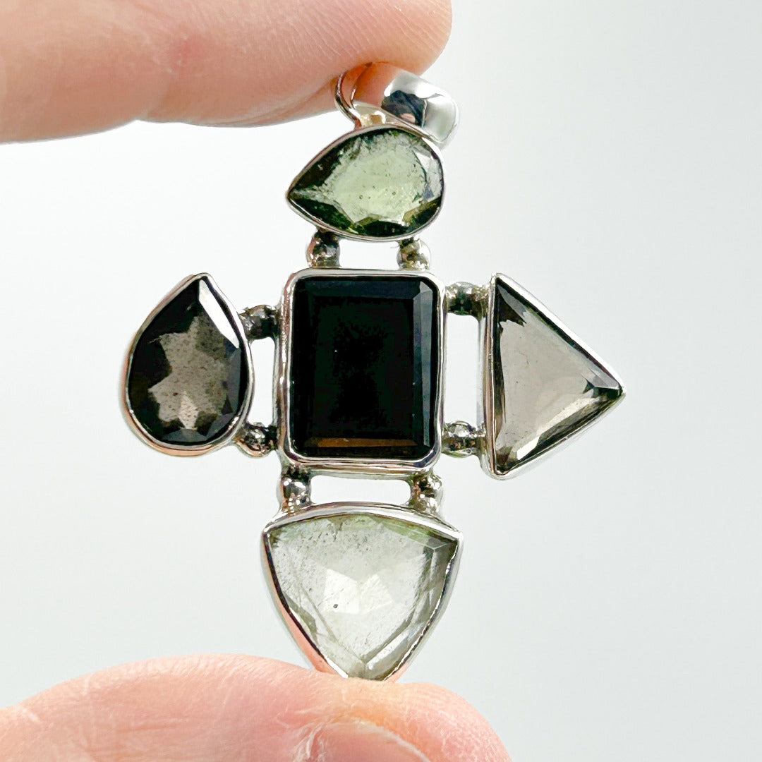 Moldavite Cintamani Libyan Glass Sterling Silver Pendant ( P9 )