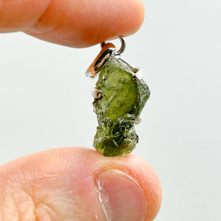 Moldavite Natural Tektite Sterling Silver Pendant ( 13 )