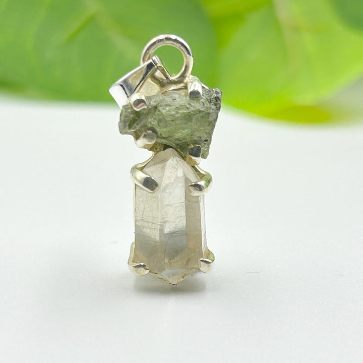 Moldavite Herkimer Diamond Sterling Silver Pendant  ( 3 )